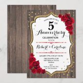 5周年招待状 - ウッド ゴールド レッド 招待状 (正面/裏面)