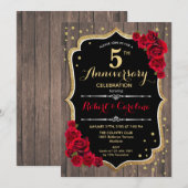 5周年招待状 - ウッド レッド ゴールド 招待状 (正面/裏面)