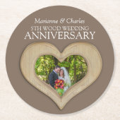 5周年木製結婚記念日ハート写真コースター ラウンドペーパーコースター (正面)