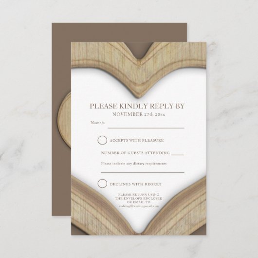5周年木製結婚記念日 ハート返信カード 出欠カード (正面/裏面)