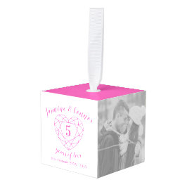 5周年結婚記念写真ピンクトルマリン キューブオーナメント
