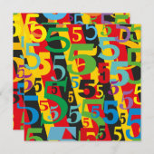 5周年結婚記念日のカラフルなレトロパターン 招待状 (正面/裏面)