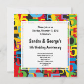 5周年結婚記念日のカラフルレトロパターン 招待状 (裏面)