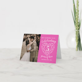5周年結婚記念日のピンクの写真 カード