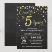 5周年結婚記念日の黒板 ブラック＆ゴールド 招待状 (正面/裏面)