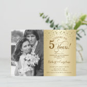 5周年結婚記念日 フォト付き - ゴールド 招待状 (スタンド正面)