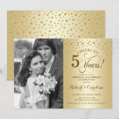 5周年結婚記念日 フォト付き - ゴールド 招待状 (正面/裏面)