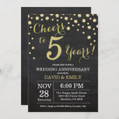 5周年結婚記念日 黒板 ブラック ゴールド 招待状 (正面/裏面)