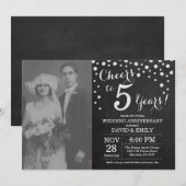 5周年結婚記念日 黒板 ブラック シルバー 招待状 (正面/裏面)