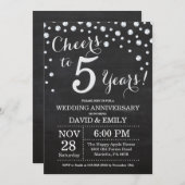 5周年結婚記念日 黒板 ブラック シルバー 招待状 (正面/裏面)