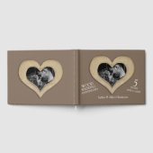 5周年記念の木製写真ハートブラウン ゲストブック (全面)