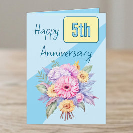 5周年記念の青いガーベラの花 カード