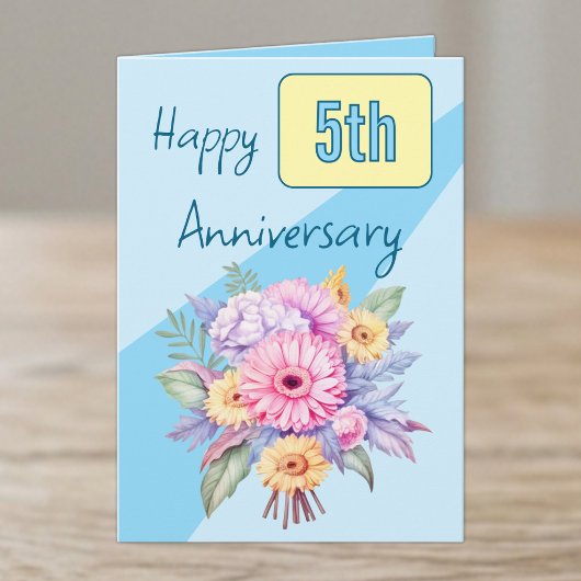 5周年記念の青いガーベラの花 カード