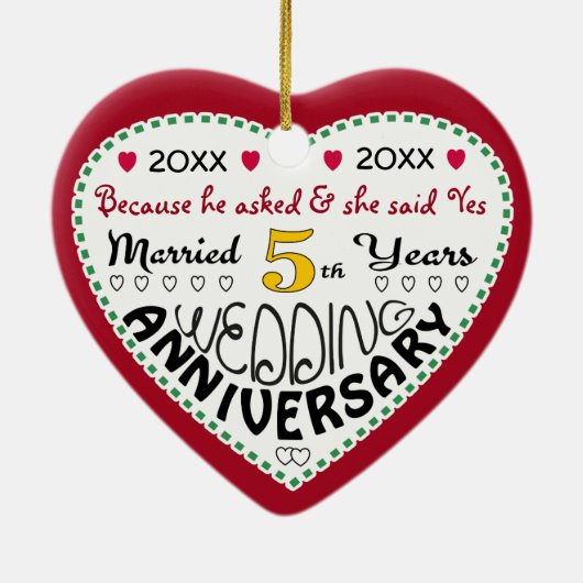 5周年記念ギフトハート型クリスマス セラミックオーナメント (裏面)