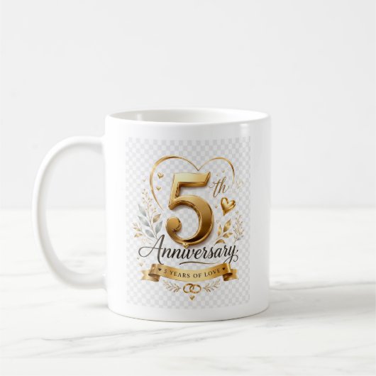 5周年記念ゴールドエレガントデザイン コーヒーマグカップ (左)