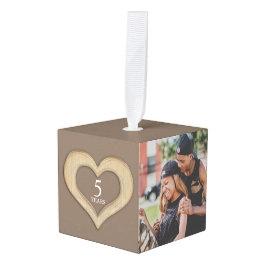 5周年記念ハートの写真 キューブオーナメント