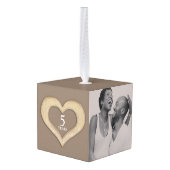 5周年記念ハートの写真 キューブオーナメント (裏面アングル)