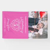 5周年記念ピンクハートパーソナライズされた写真 横断幕 (横)