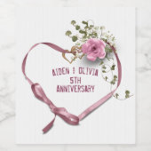 5周年記念ピンクハートリボンワインラベル ワインラベル (シングルラベル)