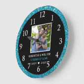 5周年記念写真白黒グリッター ラージ壁時計 (傾斜)