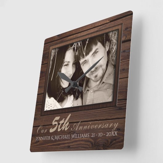 5周年記念写真結婚ギフト名の作成 スクエア壁時計 (傾斜)