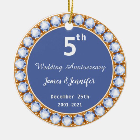 5周年記念結婚ダイヤモンド名前をカスタムする セラミックオーナメント (正面)