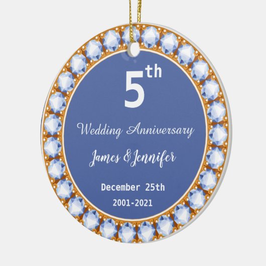 5周年記念結婚ダイヤモンド名前をカスタムする セラミックオーナメント (左)