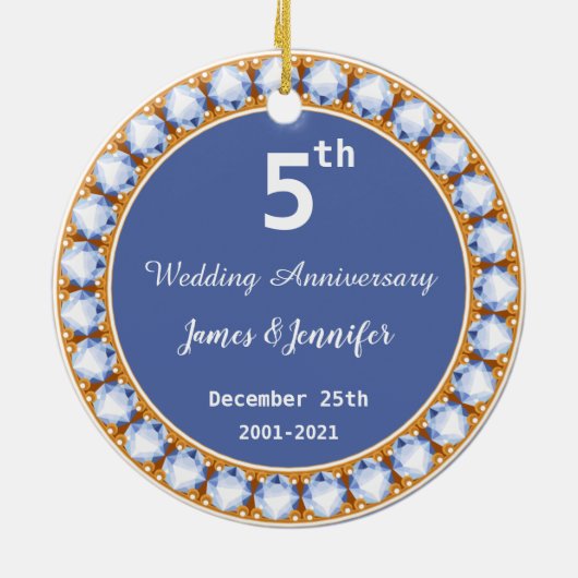 5周年記念結婚ダイヤモンド名前をカスタムする セラミックオーナメント (裏面)