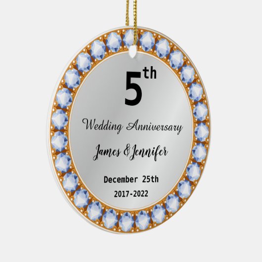5周年記念結婚ダイヤモンド名前をカスタムする セラミックオーナメント (右)