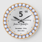 5周年記念結婚ダイヤモンド名前をカスタムする ラージ壁時計 (正面)