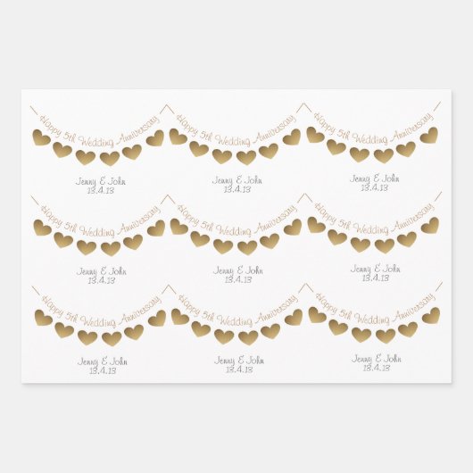 5周年記念結婚ハート ラッピングペーパーシート (正面)