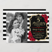 5周年記念 フォト付き - ゴールド ブラック レッド 招待状 (正面/裏面)