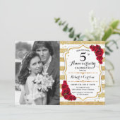 5周年記念 フォト付き - 赤 ゴールド 白 招待状 (スタンド正面)