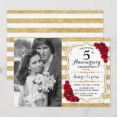 5周年記念 フォト付き - 赤 ゴールド 白 招待状 (正面/裏面)
