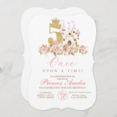 5周年記念 城の金色の王冠 プリンセス フラワーバースデー 招待状 (正面/裏面)