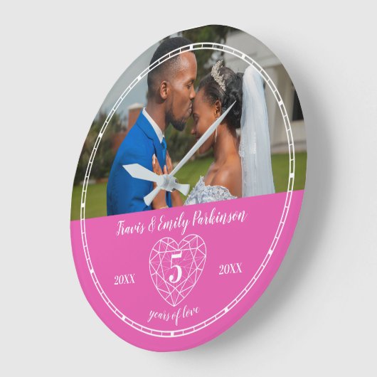 5周年記結婚念ハートピンクトルマリン ラージ壁時計 (傾斜)