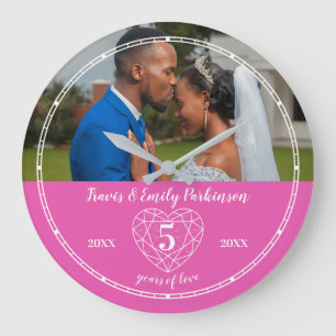 5周年記結婚念ハートピンクトルマリン ラージ壁時計