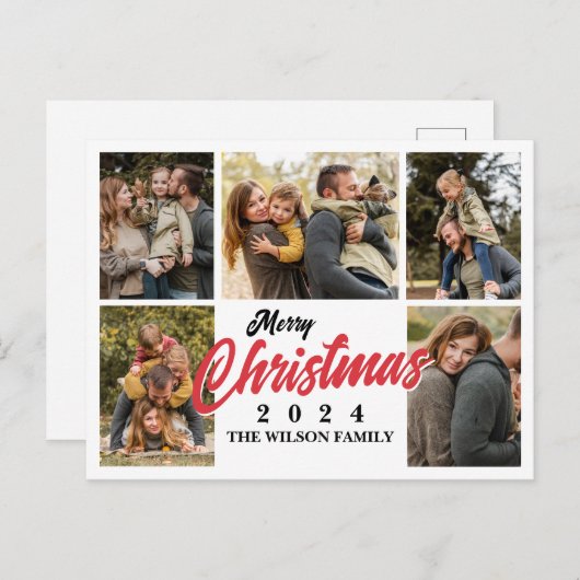 5家族の写真のシンプルメリークリスマス シーズンポストカード (正面/裏面)
