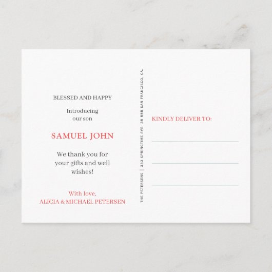 5家族の写真コラージュWELCOME新生児誕生 案内ポストカード (裏面)