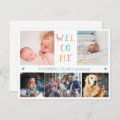 5家族の写真コラージュWELCOME新生児誕生 案内ポストカード (正面/裏面)