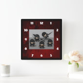 5小忍者で武器を持ってポーズ スクエア壁時計 (ホーム)