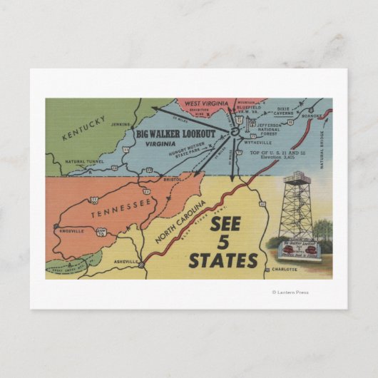 5州の詳細地図 – Big Walker Lookout, V ポストカード (正面)
