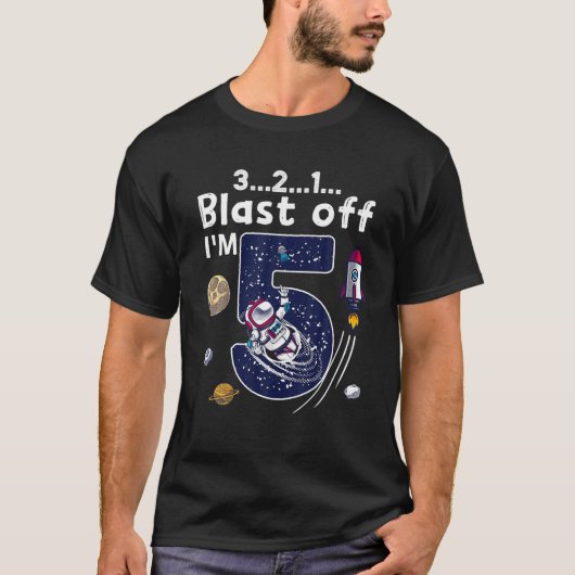 5年の古いギフト男の子おもしろい宇宙ロケット5th tシャツ (正面)