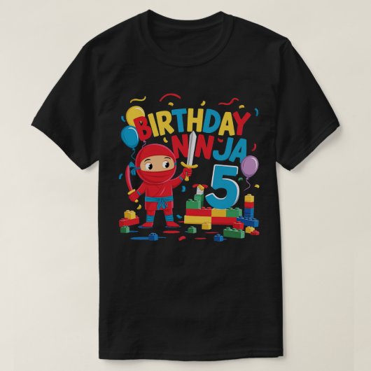 5年の古い建物ブロック忍者5番目の誕生日ギフト Tシャツ (デザイン正面)