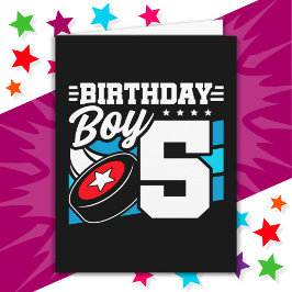 5年オールドホッケーパーティーテーマ5th誕生日ボーイ カード
