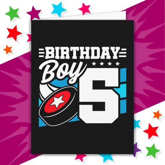 5年オールドホッケーパーティーテーマ5th誕生日ボーイ カード