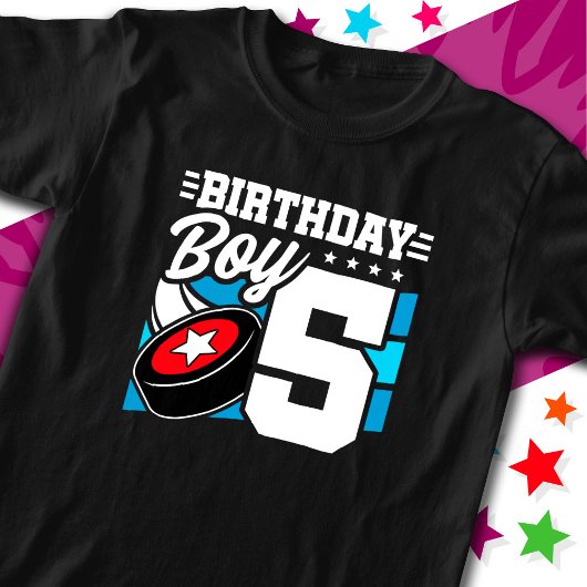 5年オールドホッケーパーティーテーマ5th誕生日ボーイ tシャツ