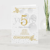 5年ソバー誕生日フェイク金ゴールドグリッター カード (正面)
