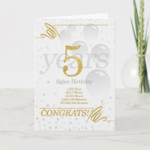 5年ソバー誕生日フェイク金ゴールドグリッター カード