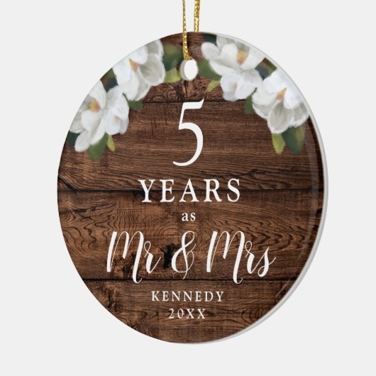5年パーソナライズされた木の記念日ギフトさん セラミックオーナメント (左)